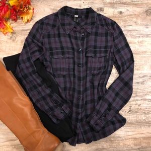 💜 PAIGE Plaid Button down shirt purple and black